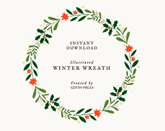 Christmas Wreath Clipart Circle Frame Holiday Winter Wedding Border Botanical Greenery Berries Holly Mistletoe Pine Card Background PNG