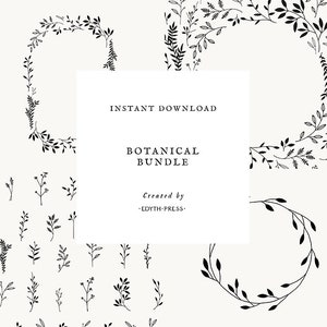 Botanical Clipart Hand Drawn Bundle black leaf png svg eps ai leaves clip art leaf illustrations plant sprig branch wedding floral elegant