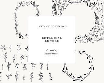 Botanical Clipart Hand Drawn Bundle black leaf png svg eps ai leaves clip art leaf illustrations plant sprig branch wedding floral elegant