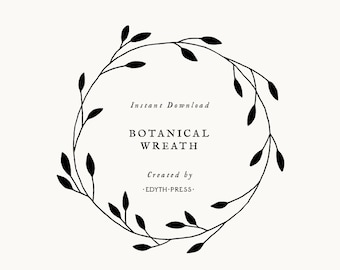 Hand Drawn Plant Wreath Clipart Frame Black Ink Botanical Circle png svg eps ai leaves clip art illustrations branch floral elegant floral