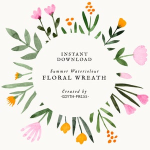 Floral Kranz Aquarell Clipart botanische Illustration Sommer Blumen Kreis Grenze Blätter Illustration Clip Art Hochzeit druckbare DIY