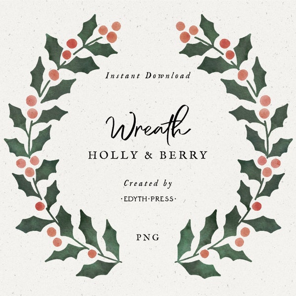 Holly Wreath Clipart Aquarelle Noël Clip Art Cercle Cadre Holiday Border Botanical Greenery Berries Card Background PNG Télécharger