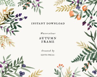 Fall Frame Autumn Clipart Border Background Watercolor clip art Fall Berry Wedding Background Gold Green Berries Fall Leaves PNG Download