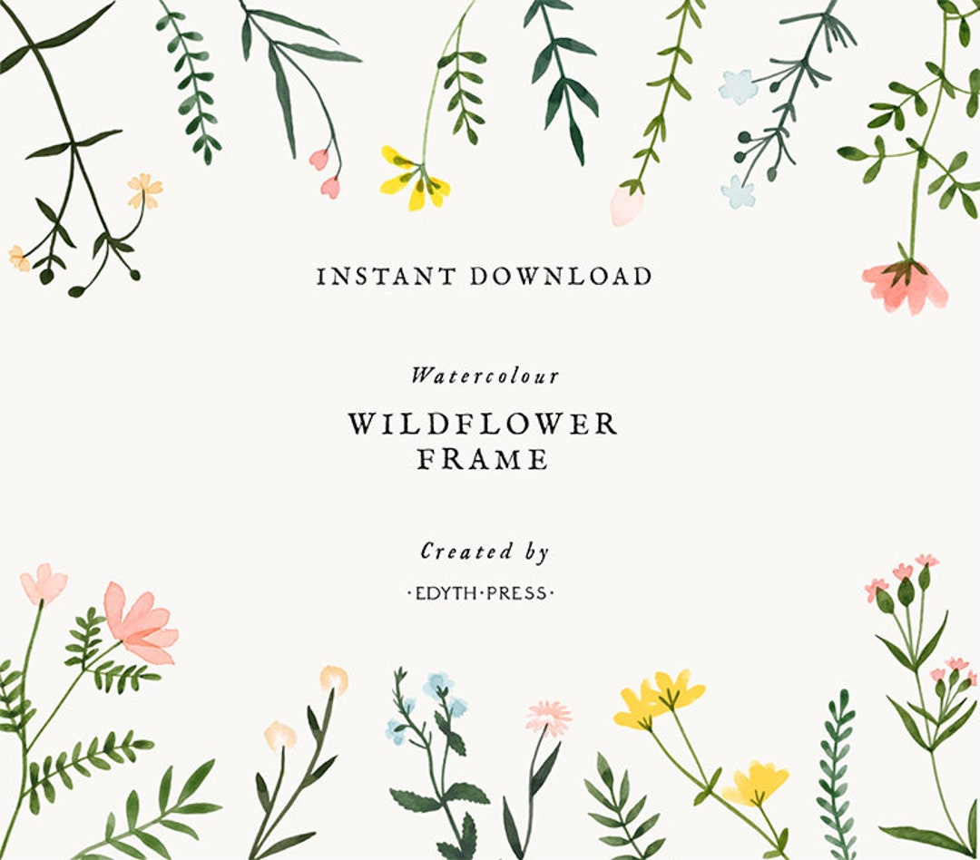 Wildflower Watercolor Floral Border Frame Clipart Flowers Background