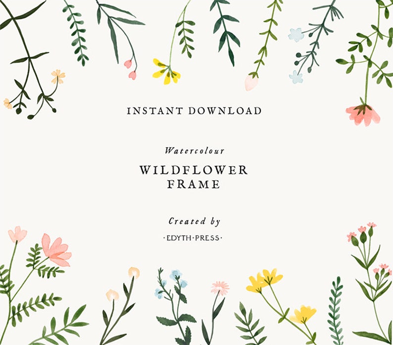 Wildflower Watercolor Floral Border Frame Clipart Flowers | Etsy