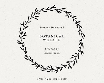 Wreath svg Leaf Wreath SVG cut file clip art png dxf jpg pdf Plant Leaves Illustration clipart circle plant cutfile cricut silhouette