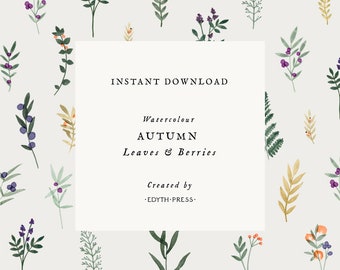 Fall Clipart Watercolor Autumn Leaf clip art Leaves Berry Clipart Fall Illustration Wedding Gold Green Berries Leaves PNG Download Printable