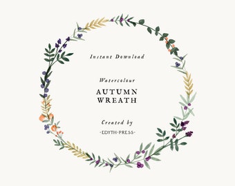 Autumn Clipart Watercolor Fall Wreath Fall clipart Circle Border Berry Clipart Fall Wedding frame Gold Green Berries Leaves PNG Download