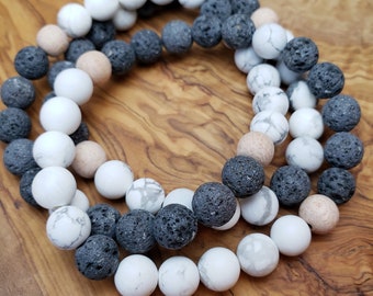 Harmony // Howlite Gemstone Bracelet, Lava Beads, Aromatherapy Jewelry, Essential Oil Bracelet, Unisex Jewelry, Size Inclusive, Minimalist