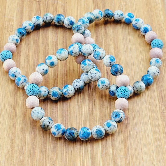 Sky // Blue K2 Gemstone Bracelet, Lava Beads, Aromatherapy Jewelry, Essential Oil Bracelet, Unisex Bracelet, Size Inclusive, Handmade