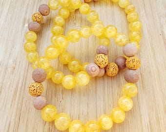 Sol - Citrine Crystal Bracelet, Lava Beads, Essential Oil Diffuser, Aromatherapy, Yoga, Boho, Gender Neutral, Size Inclusive
