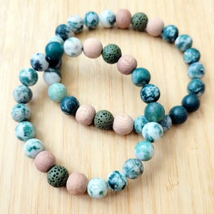 Forest - Green Tree Agate Gemstone Bracelet, Essential Oil Diffuser, Lava Beads, Boho, Yoga, Gender Neutral, Aromathrapy image 2