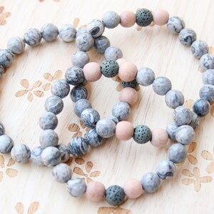 Stone // Gray Agate Gemstone Bracelet, Lava Beads, Aromatherapy Jewelry, Essential Oil Bracelet, Gender Neutral, Size Inclusive, Handmade