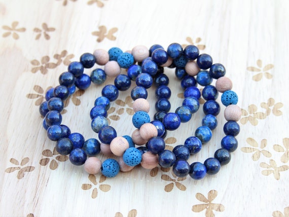 Stella // Lapis Lazuli Gemstone Bracelet, Lava Beads, Essential Oil Bracelet, Aromatherapy Jewelry, Gender Neutral, Size Inclusive, Handmade