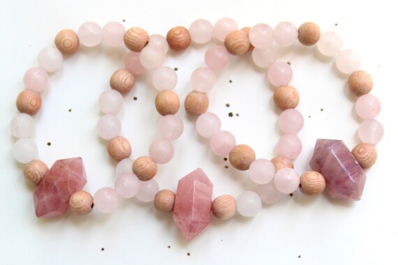 Pink // Rose Quartz Gemstone Bracelet, Pink Crystal Point, Aromatherapy Jewelry, Handmade, Size Inclusive, Gender Neutral, Minimalist, Boho