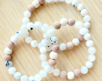 Lucid - Moonstone Gemstone Bracelet, Essential Oil Diffuser, Lava Beads, Aromatherapy Jewelry, Boho, Yoga, Gender Neutral, Size Inclusive