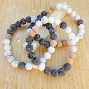 Balance - White Howlite and Black Lava Bead Bracelet, Essential Oil Diffuser, Boho, Yoga, Gender Neutral Jewelry, Size Inclusive