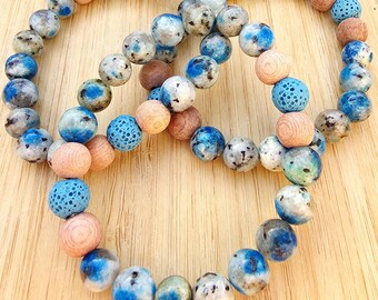 Summit - K2 Granite Gemstone Bracelet, Lava Beads, Essential Oil Diffuser, Aromatherapy, Yoga, Gender Neutral Jewelry