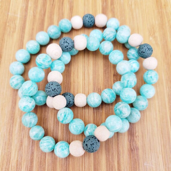 Align // Amazonite Gemstone Bracelet, Lava Beads, Essential Oil Diffuser, Aromatherapy Jewelry, Gender Neutral, Size Inclusive, Boho, Yoga