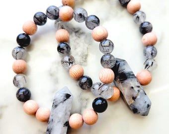 Amplify - Rutilated Quarts Gemstone Bracelet, Crystal Point Bracelet, Stretchy Bracelet, Aromatherapy Jewelry, Gender Neutral, Multi Size