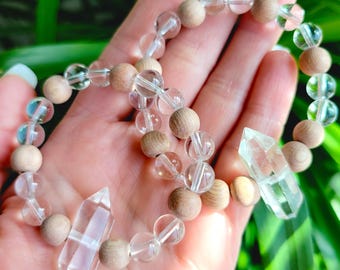 Clarity - Clear Quartz Crystal Bracelet, Essential Oil Diffuser, Crystal Point, Aromatherapy, Boho, Yoga, Gender Neutral, Size Inclusive