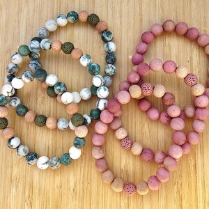 Forest - Green Tree Agate Gemstone Bracelet, Essential Oil Diffuser, Lava Beads, Boho, Yoga, Gender Neutral, Aromathrapy image 4