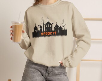 Spooky Haunted House Sweatshirt | Halloween Cemetery Silhouette