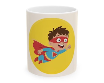 Flying Boy Superhero Mug — Cute Kids Mug