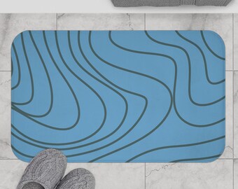 Abstract Wave Bath Mat, Azure Blue , Contemporary Bath Decor