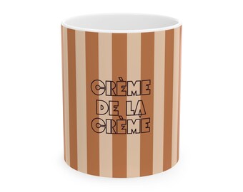 Creme de la Creme Striped Ceramic Mug, FRENCH Retro Brown Coffee Cup (11oz/15oz)