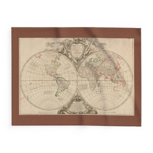 Vintage World Map Fleece Throw Blanket: Traveler Home Decor