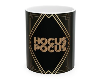 Hocus Pocus Elegant Ceramic Mug — Gold Art Deco Halloween Coffee Cup (11oz, 15oz)