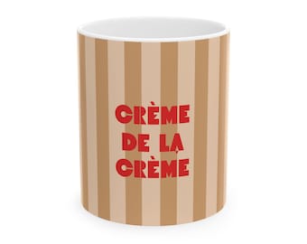 Crème de la Crème Ceramic Mug, RED,  Retro Striped Coffee Cup (11oz & 15oz)