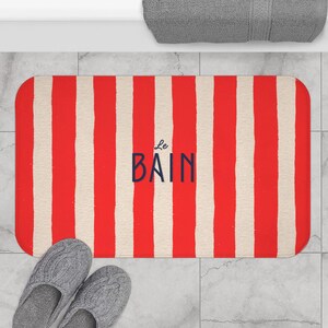 Le Bain Red Striped Bath Mat, French Bathroom Accent Rug