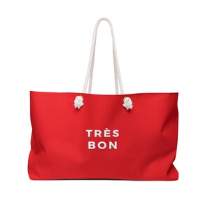 Très Bon Weekender Tasche - Lebendige Rote Tasche für Reisen, Stilvolles Carryall, Perfekt für Strandausflüge, Fitnessstudio, Wochenendausflüge, Französische Geschenke