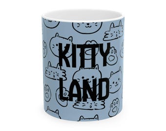 Kitty Land Mug , Pastel Blue| Cat Lover Ceramic Mug