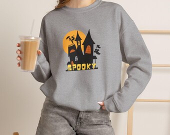 Haunted Castle Spooky Sweatshirt | Halloween Moon Witch Bats