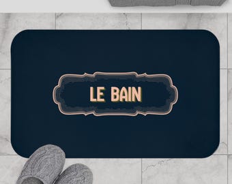 French Bathroom Bath Mat,  'Le Bain' Deep Navy Decor