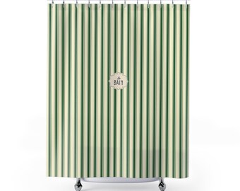 Le Bain Green Striped  Shower Curtain | Vintage French Men’s Bathroom