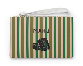 Mahjong Stripe Clutch Bag — Green Retro Mahjong Tile Wristlet