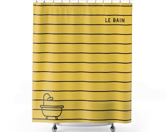 Le Bain Striped Bathtub Shower Curtain | Yellow Black Minimalist Decor