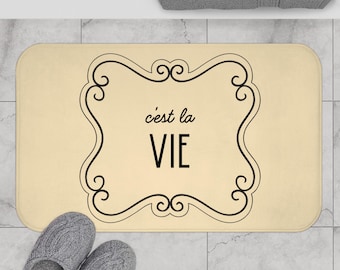 C'est la VIE-badmat | Franse zin, CRME Neutraal badkamerdecor