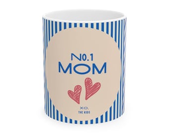 No.1 Mom Ceramic Mug,  Blue Striped Mother's Day Gift (11oz/15oz)