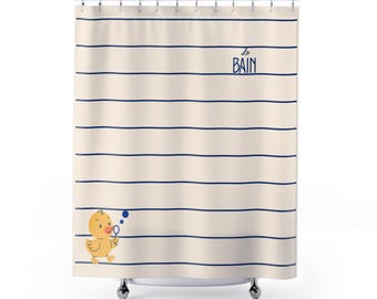 Rubber Duck Striped Shower Curtain — 'Le Bain' Kid's Bathroom Decor