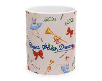 Nutcracker Ballet Mug, Light Pink,  Sugar Plum Dreams Holiday Ceramic Coffee Cup (11oz & 15oz)