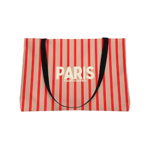 Rote schicke Pariser Weekender-Einkaufstasche, stilvolle Reisetasche, gestreifte Strandtasche, perfekt für den Urlaub, umweltfreundlich, Geschenk für sie