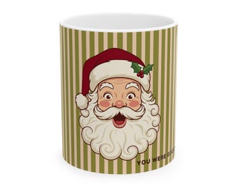 Vintage Santa Christmas Mug — Retro Holiday Ceramic Coffee Cup (11oz, 15oz)