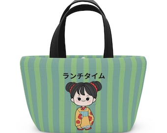 Kawaii Japanese Lunch Bag, Pastel Green, Kimono Girl Bento Tote