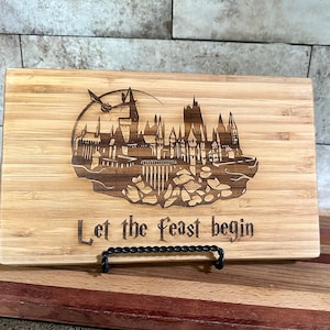Mini Bamboo Cutting Board 6” x 9” | Castle Design with “Let the Feast Begin” | Fantasy-Inspired Kitchen Decor