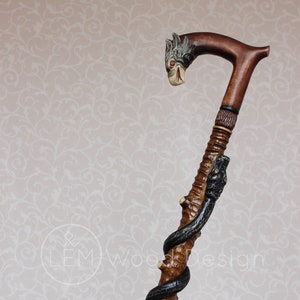 Walking sticks Eagle&Snake Carved handle Wooden cane  Hand carving Hiking stick Carved sticks Walking cane Carved cane Walking sticks canes